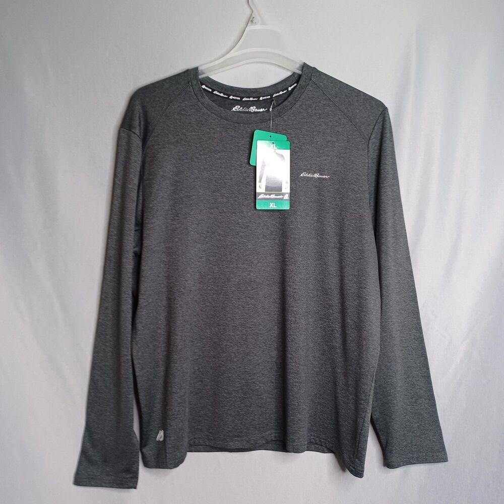 Eddie Bauer Shirt Mens XL Gray Brushed Long Sleeve FreeDry Motion Crewneck